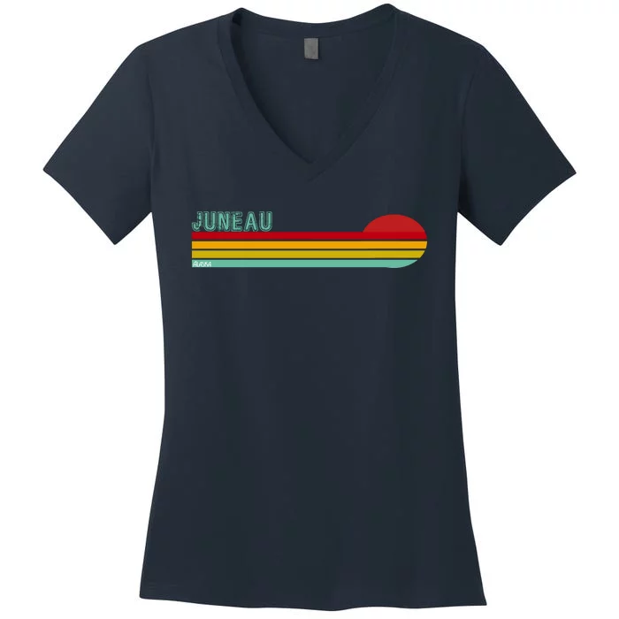 Juneau Alaska Retro Sunset Women's V-Neck T-Shirt