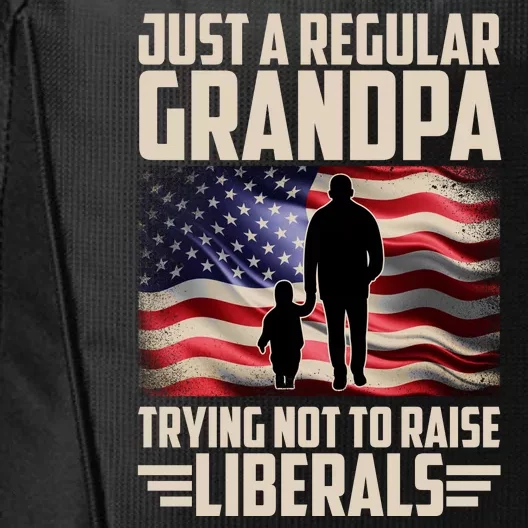 Just A Regular Grandpa Trying Not To Raise Liberals USA American Flag City Backpack