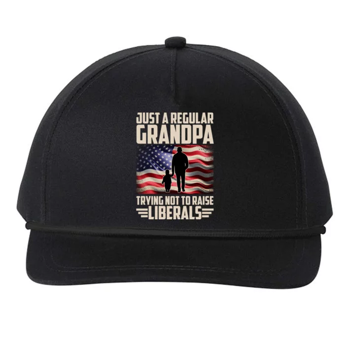 Just A Regular Grandpa Trying Not To Raise Liberals USA American Flag Snapback Five-Panel Rope Hat