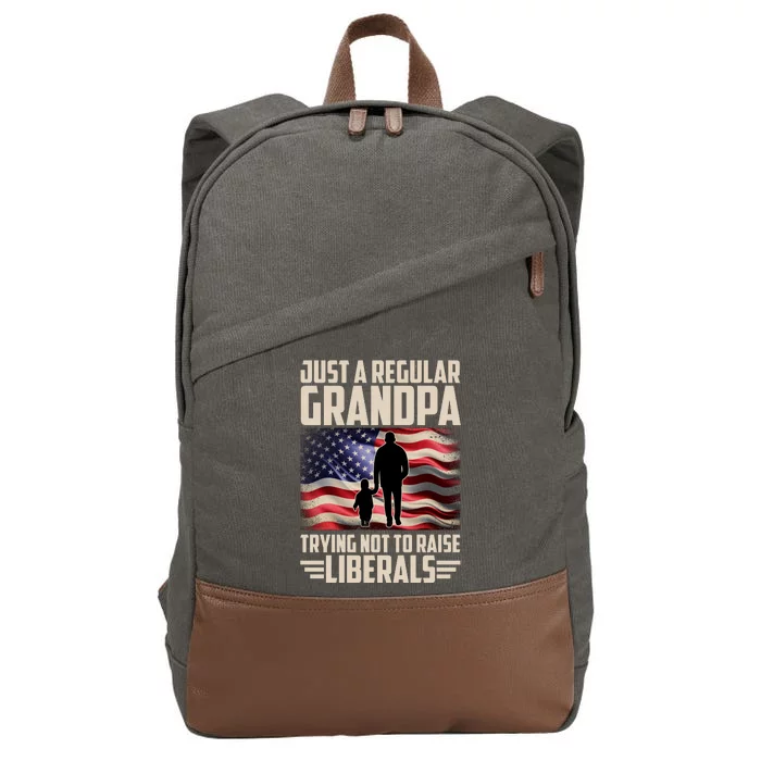 Just A Regular Grandpa Trying Not To Raise Liberals USA American Flag Cotton Canvas Backpack