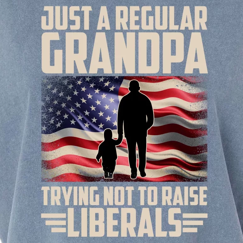 Just A Regular Grandpa Trying Not To Raise Liberals USA American Flag Garment-Dyed Women's Muscle Tee