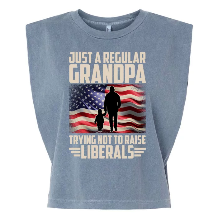 Just A Regular Grandpa Trying Not To Raise Liberals USA American Flag Garment-Dyed Women's Muscle Tee