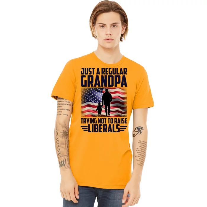 Just A Regular Grandpa Trying Not To Raise Liberals USA American Flag Premium T-Shirt