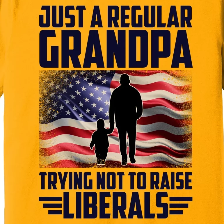 Just A Regular Grandpa Trying Not To Raise Liberals USA American Flag Premium T-Shirt