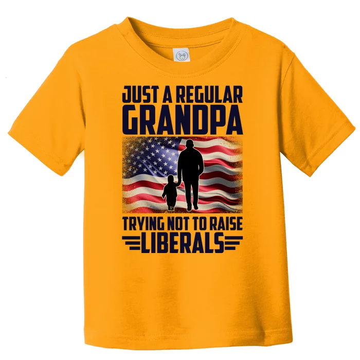 Just A Regular Grandpa Trying Not To Raise Liberals USA American Flag Toddler T-Shirt