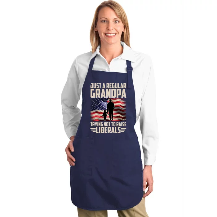 Just A Regular Grandpa Trying Not To Raise Liberals USA American Flag Full-Length Apron With Pocket