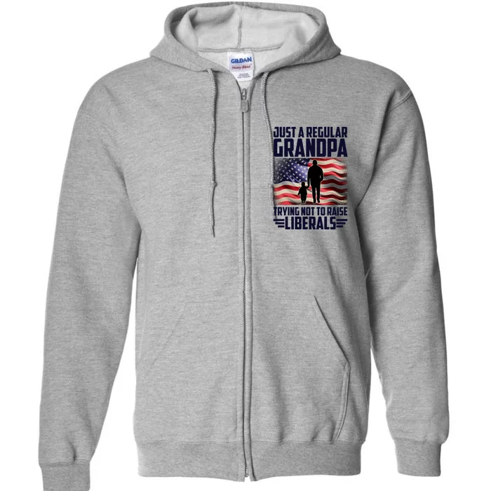 Just A Regular Grandpa Trying Not To Raise Liberals USA American Flag Full Zip Hoodie