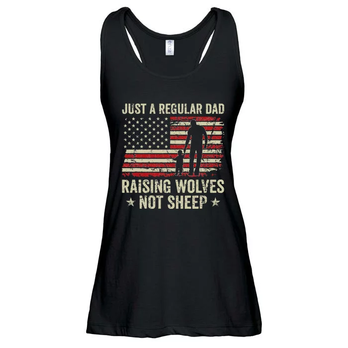 Just A Regular Dad Raising Wolves Not Sheep Father USA Flag Ladies Essential Flowy Tank