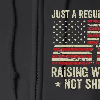 Just A Regular Dad Raising Wolves Not Sheep Father USA Flag Full Zip Hoodie