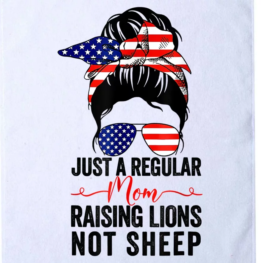 Just A Regular Mom Not Sheep Raising Lion Usa Flag Messy Bun Platinum Collection Golf Towel