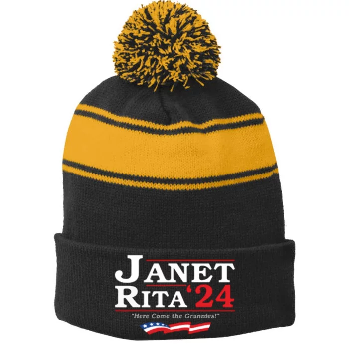 Janet And Rita For President 2024 Stripe Pom Pom Beanie