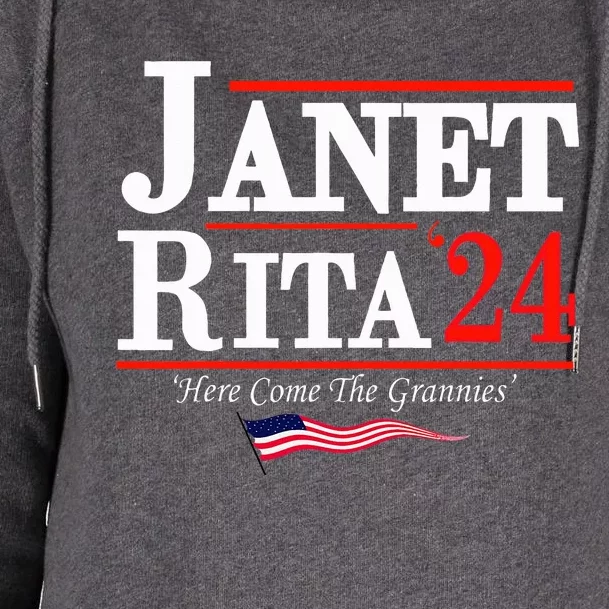 Janet And Rita 2024 Here Come The Grannies Womens Funnel Neck Pullover Hood