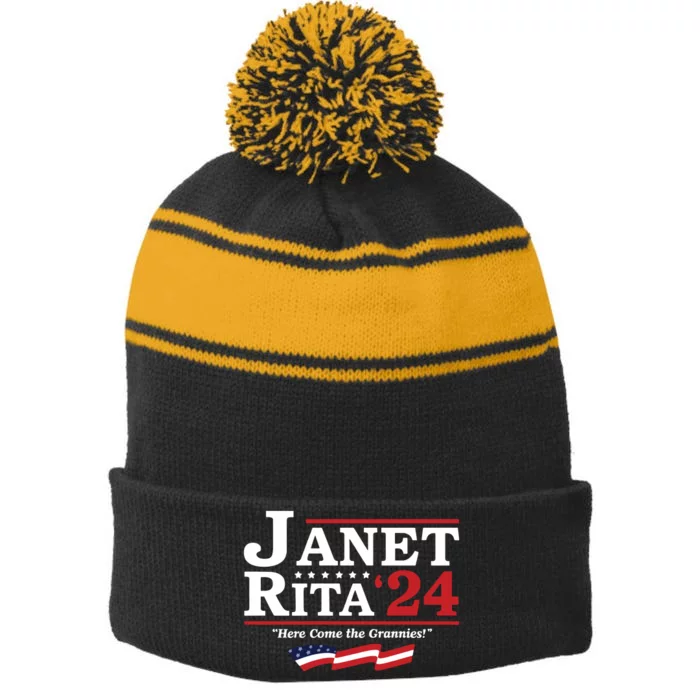 Janet And Rita For President 2024 Stripe Pom Pom Beanie