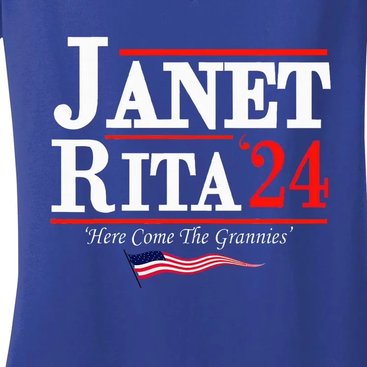 Janet And Rita 2024 Here Come The Grannies Women's V-Neck T-Shirt