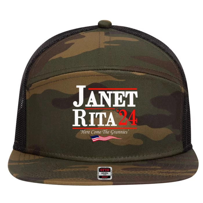 Janet And Rita 2024 Here Come The Grannies 7 Panel Mesh Trucker Snapback Hat