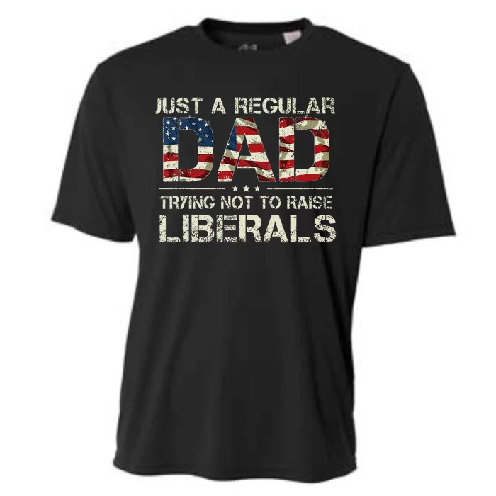 Just A Regular Dad Trying Not To Raise Liberals US Flag Cooling Performance Crew T-Shirt