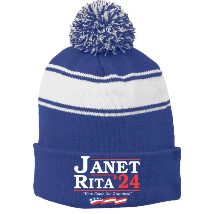 Janet And Rita 2024 Here Come The Grannies Stripe Pom Pom Beanie