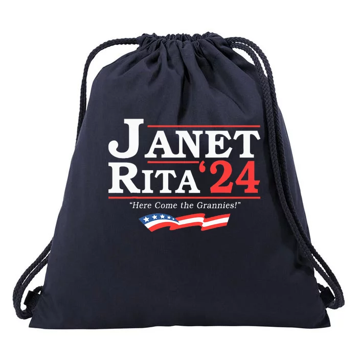 Janet And Rita 2024 Here Come The Grannies Drawstring Bag