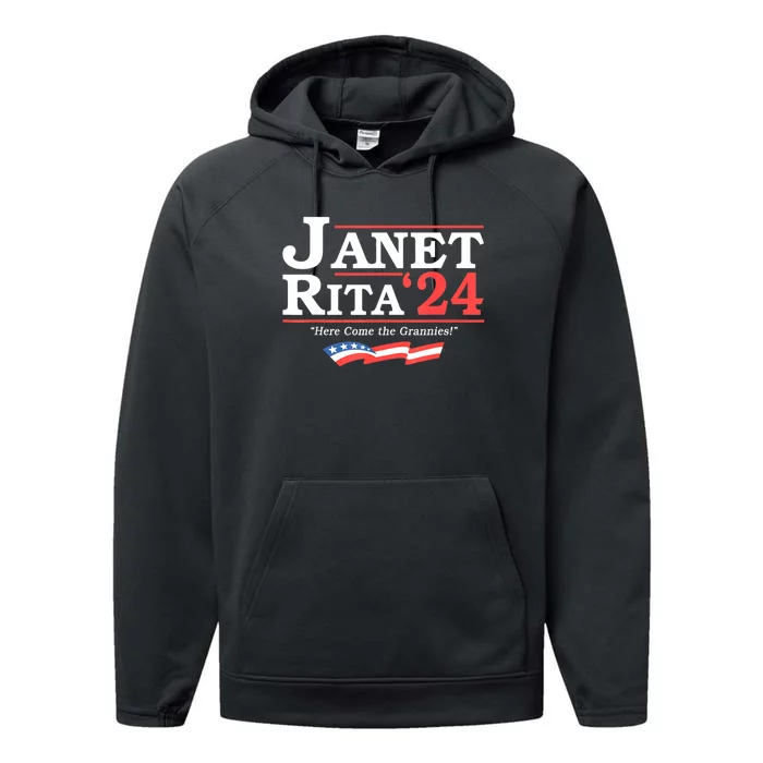 Janet And Rita 2024 Here Come The Grannies Performance Fleece Hoodie