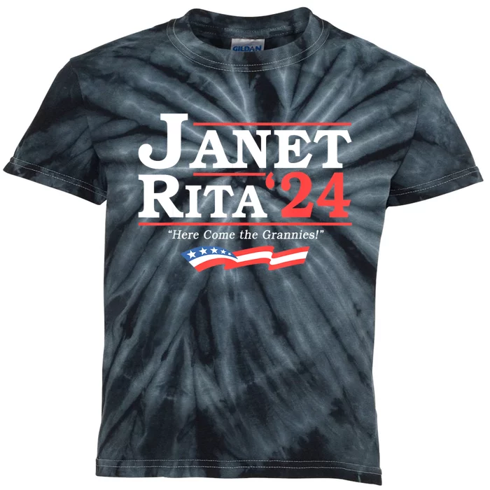 Janet And Rita 2024 Here Come The Grannies Kids Tie-Dye T-Shirt