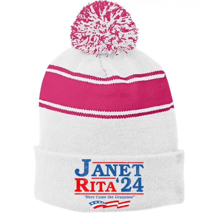 Janet And Rita For President 2024 President 2024 Stripe Pom Pom Beanie