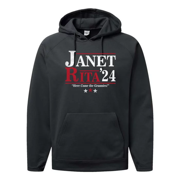 Janet And Rita 2024 Here Come The Grannies Performance Fleece Hoodie