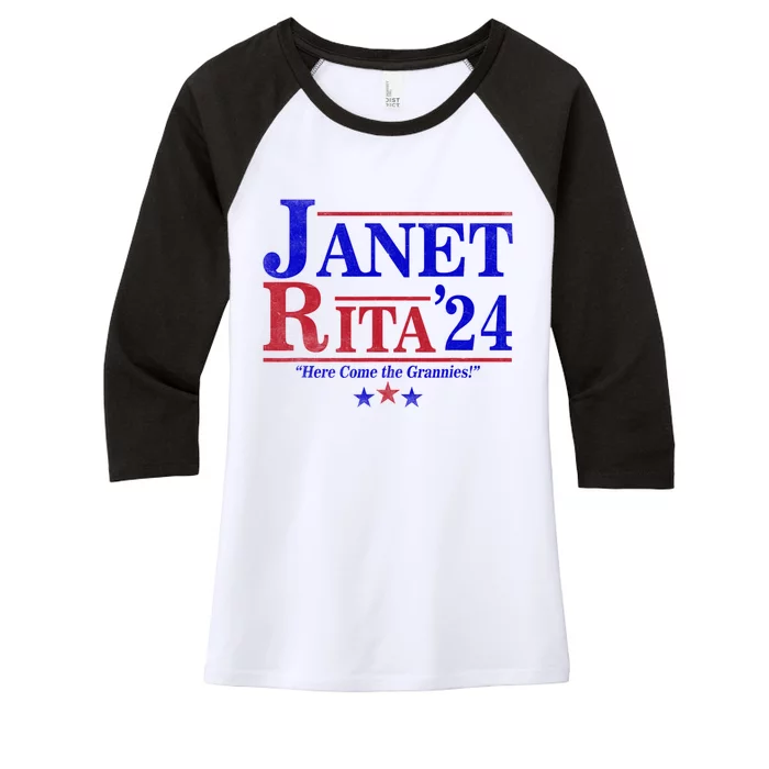 Janet And Rita 2024 Here Come The Grannies Women's Tri-Blend 3/4-Sleeve Raglan Shirt