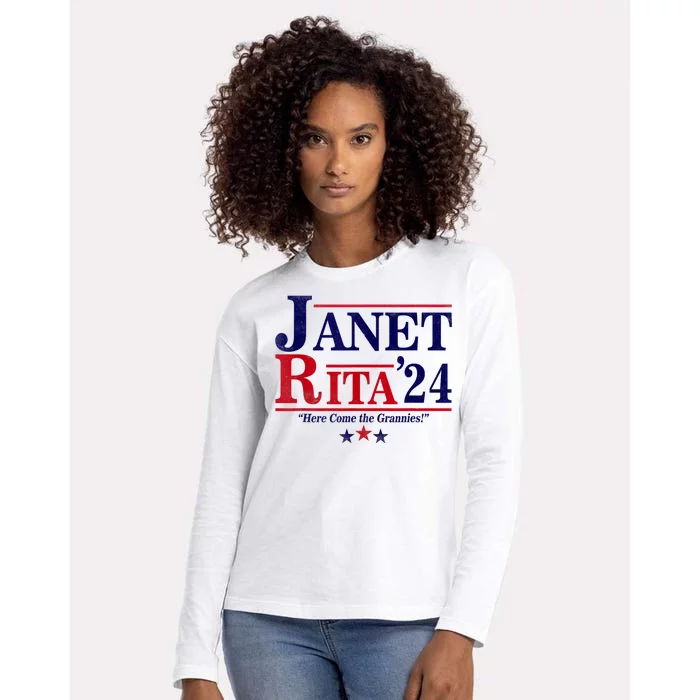 Janet And Rita 2024 Here Come The Grannies President Womens Cotton Relaxed Long Sleeve T-Shirt