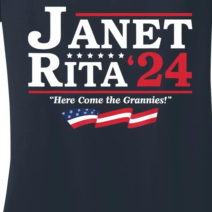 Janet And Rita For President 2024 Here Come The Grannies 24 Women's V-Neck T-Shirt