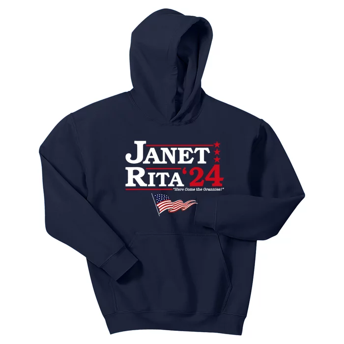 Janet And Rita 2024 Here Come The Grannies Usa Flag 4th July Kids Hoodie