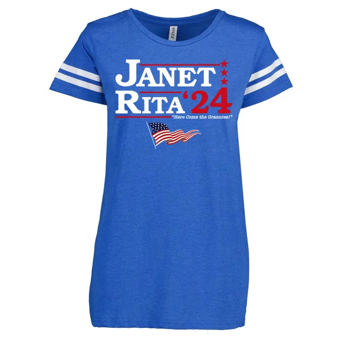 Janet And Rita 2024 Here Come The Grannies Usa Flag 4th July Enza Ladies Jersey Football T-Shirt