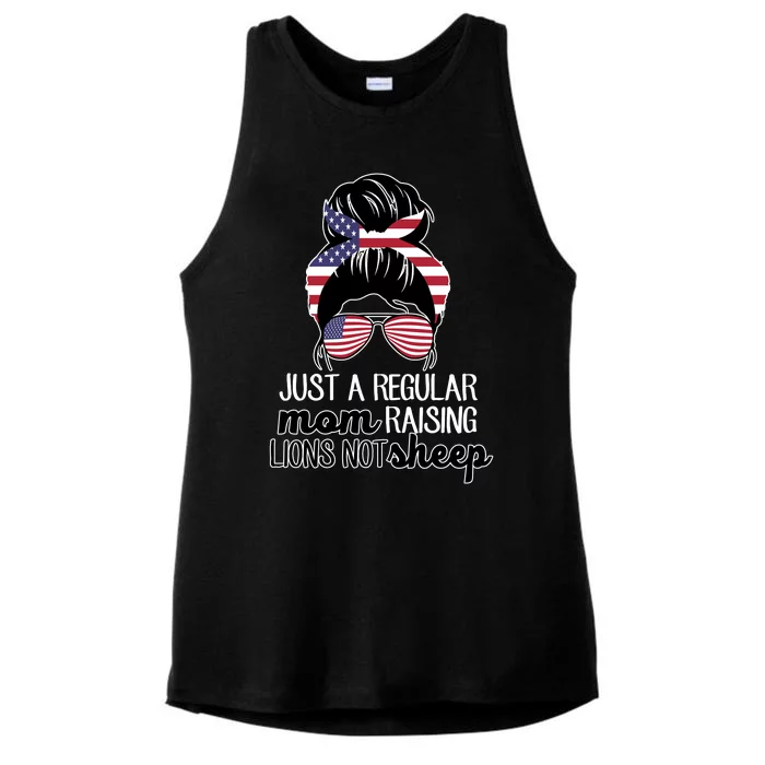 Just A Regular Mom Raising Lions Not Sheep Ladies Tri-Blend Wicking Tank