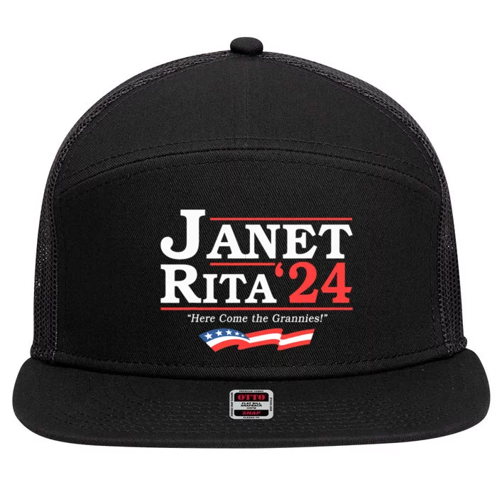 Janet And Rita 2024 Here Come The Grannies 7 Panel Mesh Trucker Snapback Hat