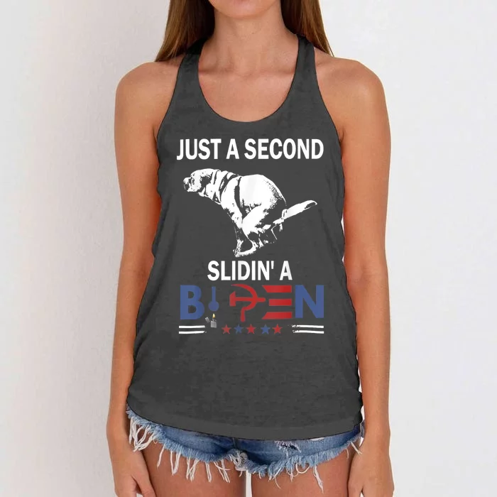 Just A Second Slidin A Biden Funny Joe Biden Anti Biden Women's Knotted Racerback Tank