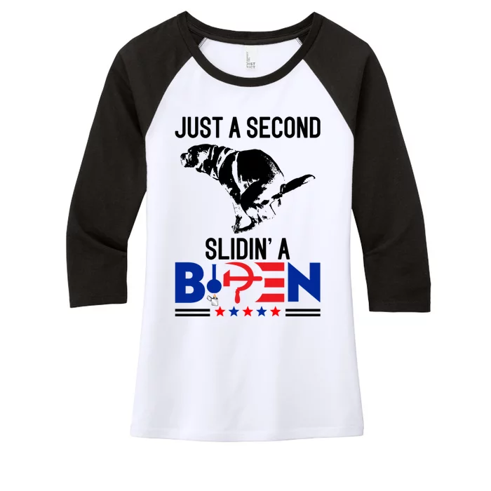 Just A Second Slidin' A Biden Women's Tri-Blend 3/4-Sleeve Raglan Shirt