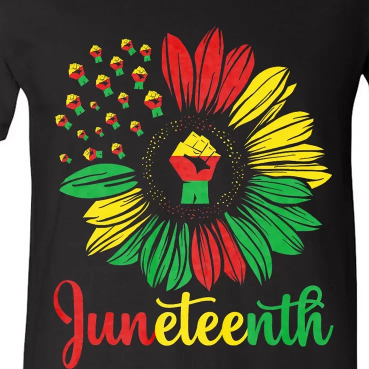 Juneteenth Accentors Sunflower African American Black Pride V-Neck T-Shirt