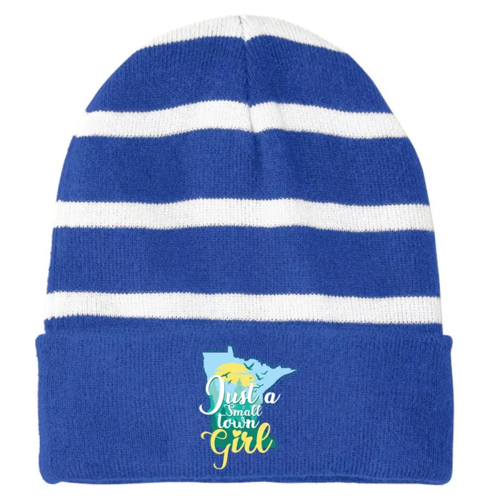 Just A Small Town Minnesota Gift Striped Beanie with Solid Band