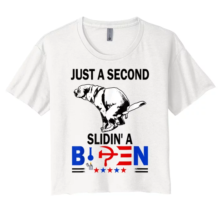 Just A Second SLiding' Funny Saying Biden President Tee Women's Crop Top Tee