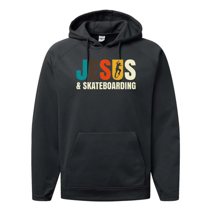 Jesus and Skateboarding for skateboarder skating Performance Fleece Hoodie