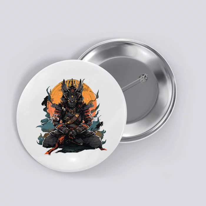 Japanese Art Samurai Vintage Fighter Retro Meditation Button