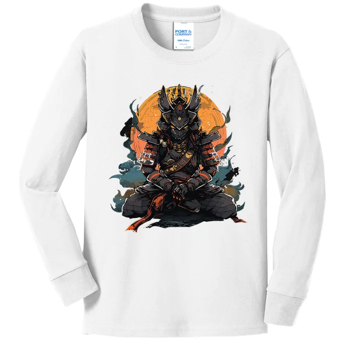 Japanese Art Samurai Vintage Fighter Retro Meditation Kids Long Sleeve Shirt