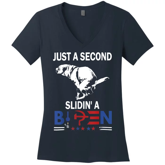 Just A Second Slidin' A Biden Women's V-Neck T-Shirt