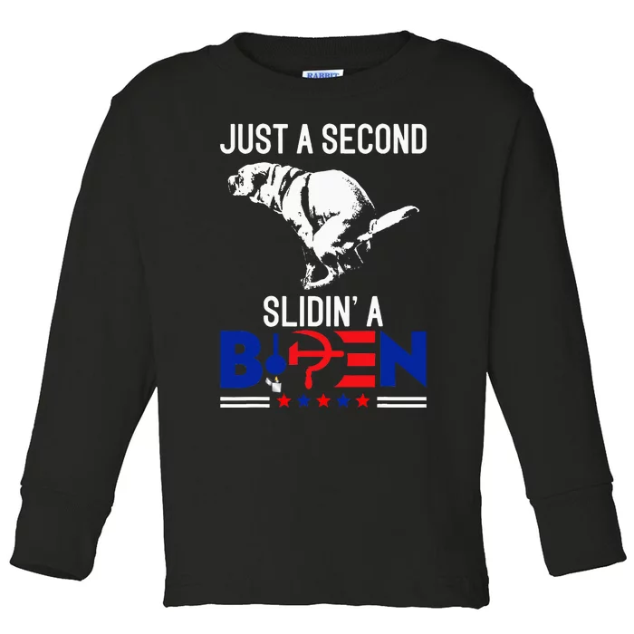 Just A Second Slidin A Biden Funny Humour Biden Toddler Long Sleeve Shirt