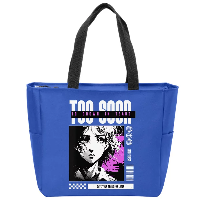 Japanese Aesthetic Sad Anime Streetwear Zip Tote Bag