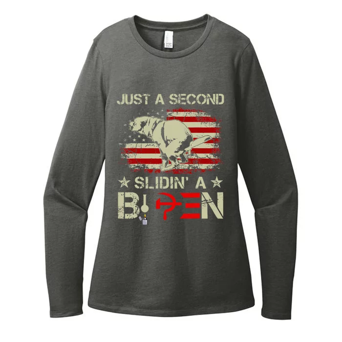 Just A Second Slidin A Biden Funny Saying Biden President Womens CVC Long Sleeve Shirt