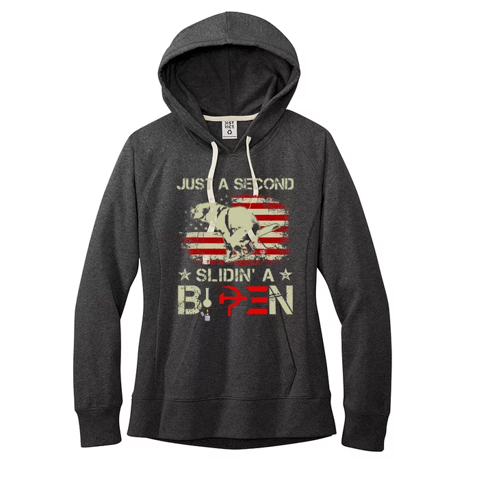 Just A Second Slidin A Biden Funny Saying Biden President Women's Fleece Hoodie