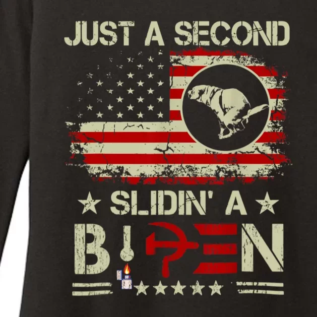 Just A Second Slidin A Biden Funny American Flag Womens CVC Long Sleeve Shirt