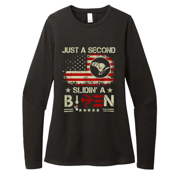 Just A Second Slidin A Biden Funny American Flag Womens CVC Long Sleeve Shirt