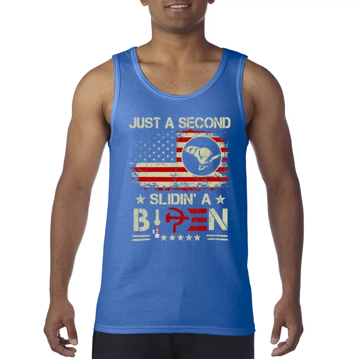 Just A Second Slidin A Biden Funny American Flag Tank Top