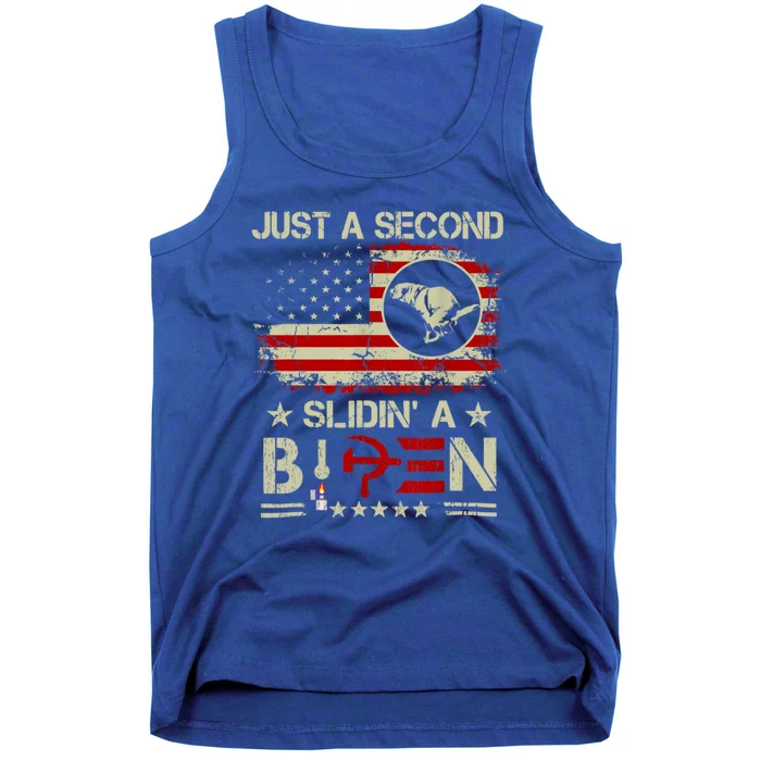 Just A Second Slidin A Biden Funny American Flag Tank Top